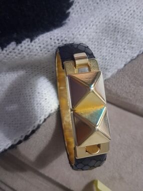 Gold Pyramid Stud Leather Bracelet